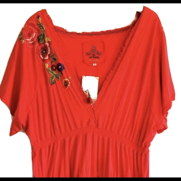 Johnny Was Red Dress Plus 3X Beautiful Embroidery Sexy Midi Dress EUC - Picture 6 of 12